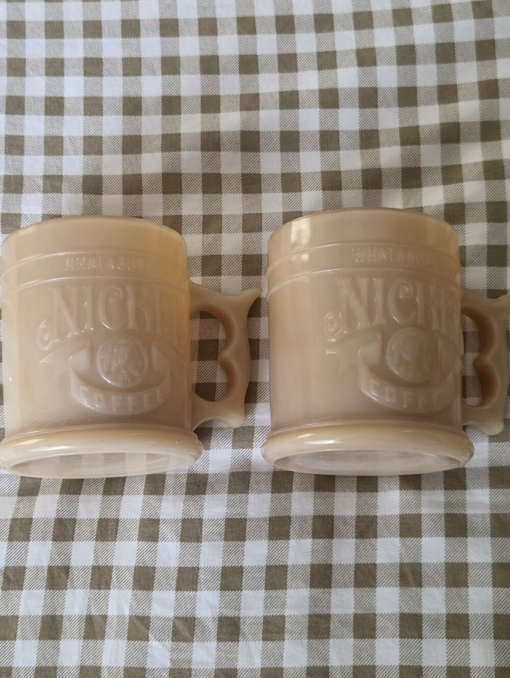 Vintage Set Of 2 Whataburger Buffalo Nickel Mugs, Butterscotch Milk Glass Pistol - Picture 4 of 13